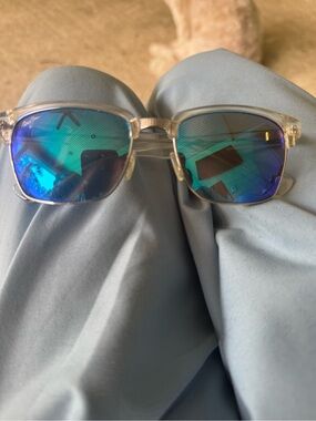 Maui Jim Clear Frame Sunglasses with Blue-Green Mirrored Lenses
